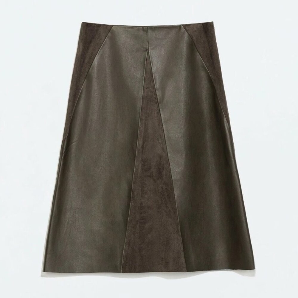 Zara | Olive Green Faux Suede Skirt M